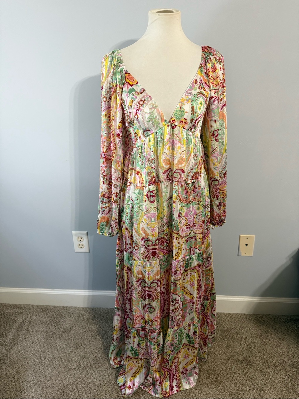 Floral Print Long Sleeve Maxi Dress - Pink & Green